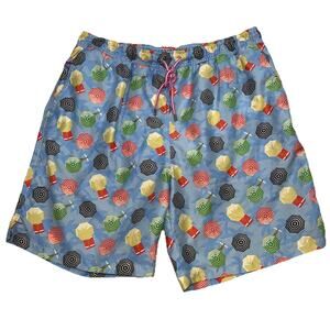 Peter Millar Swim Trunks Men Size L Blue Umbrella Legs Print Shorts Beach Preppy